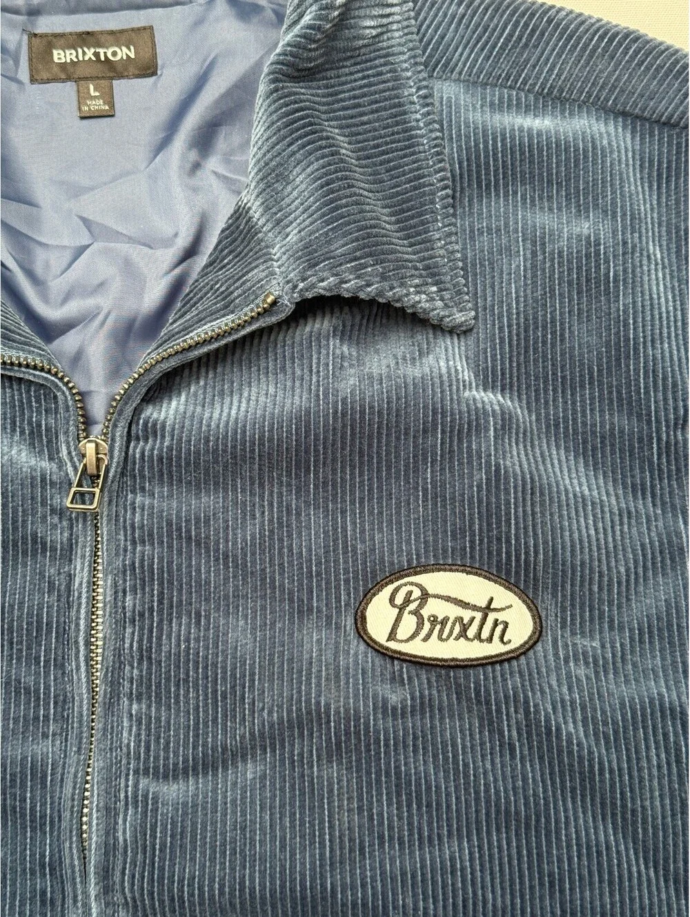 Brixton Utopia Corduroy Jacket Blue Janitor Logo - Large